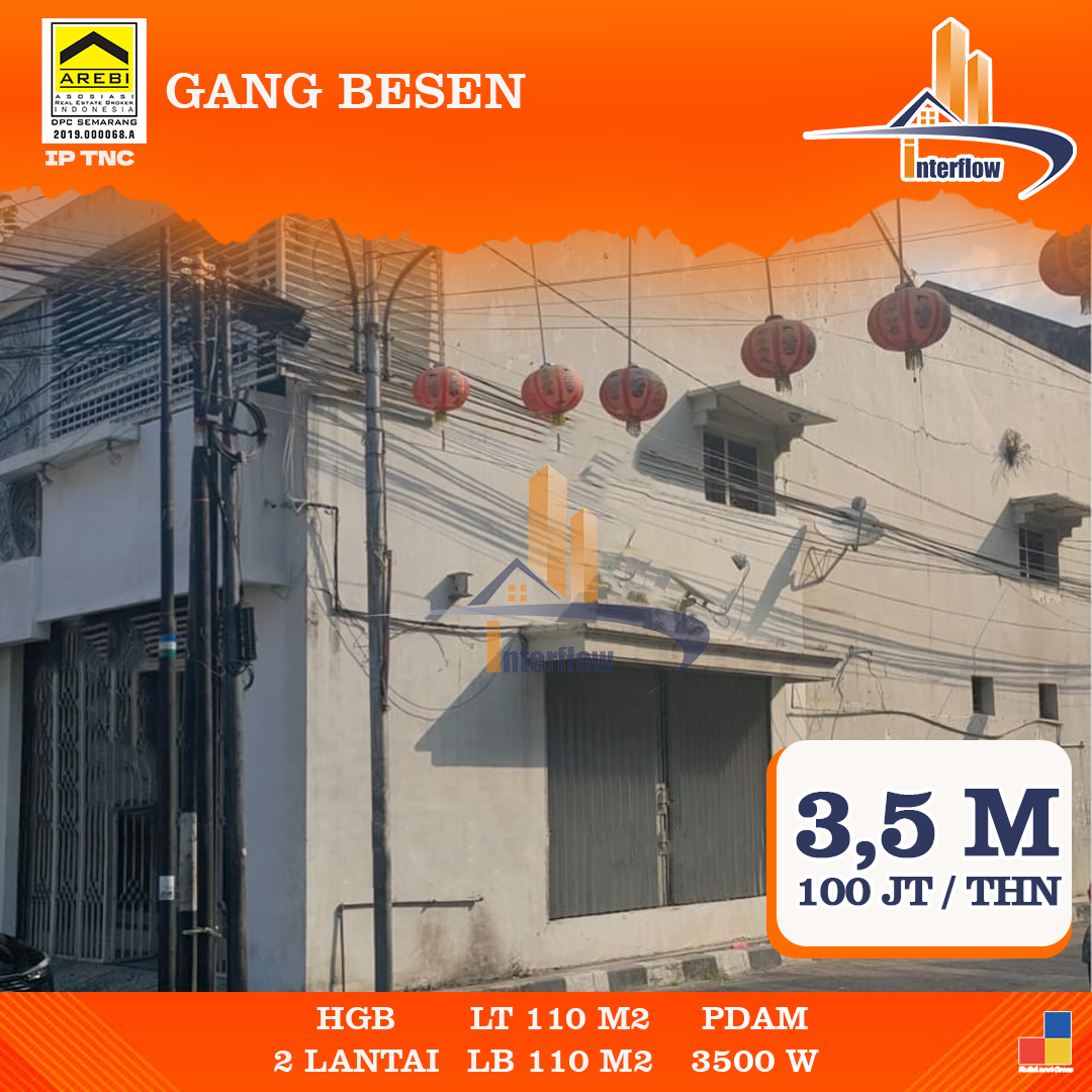 Rumah dijual atau disewakan di Gang Besen Semarang, 2 lantai, luas 110 m², lokasi strategis, cocok untuk usaha.